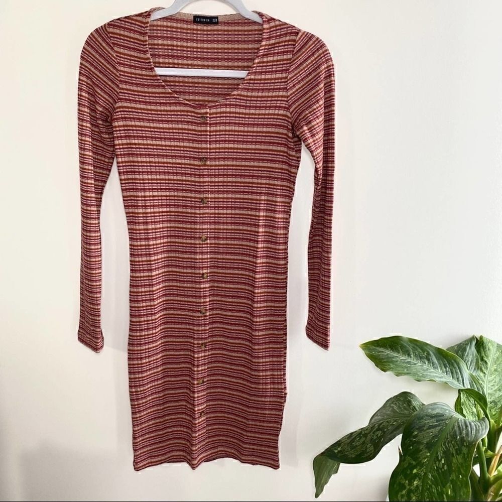 Cotton On ribbed long sleeve striped dress size xs